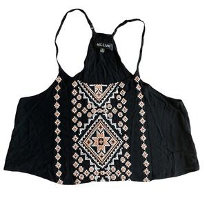 Mieeion Black Embroidered Cropped Tank Top Sz M